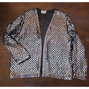 Black and Silver Sequined cardigan Vintage Size L